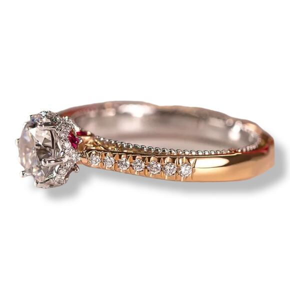 Rose Gold Red White Round Cubic Zirconia Embellished Solitaire Size 5 6 7 - Picture 3 of 13